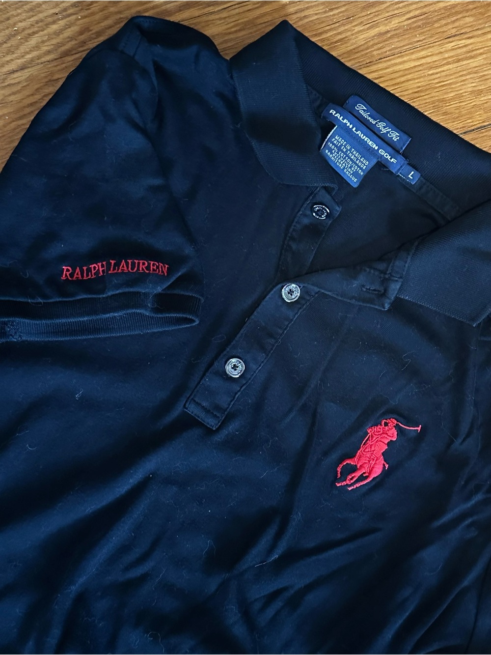 Ralph Lauren Golf Polo Black 100% Cotton Sz M (Tag L) Big Pony